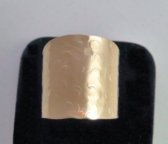 14K Gold Wide Band Ring Hammered Champagne Collection