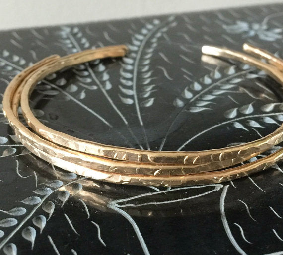 Handmade 14k Gold Filled Skinny cuff Bracelet Set - Gold Skinny Cuff- Cuff Bracelet Set- minimalist Bangles, Champagne Collection