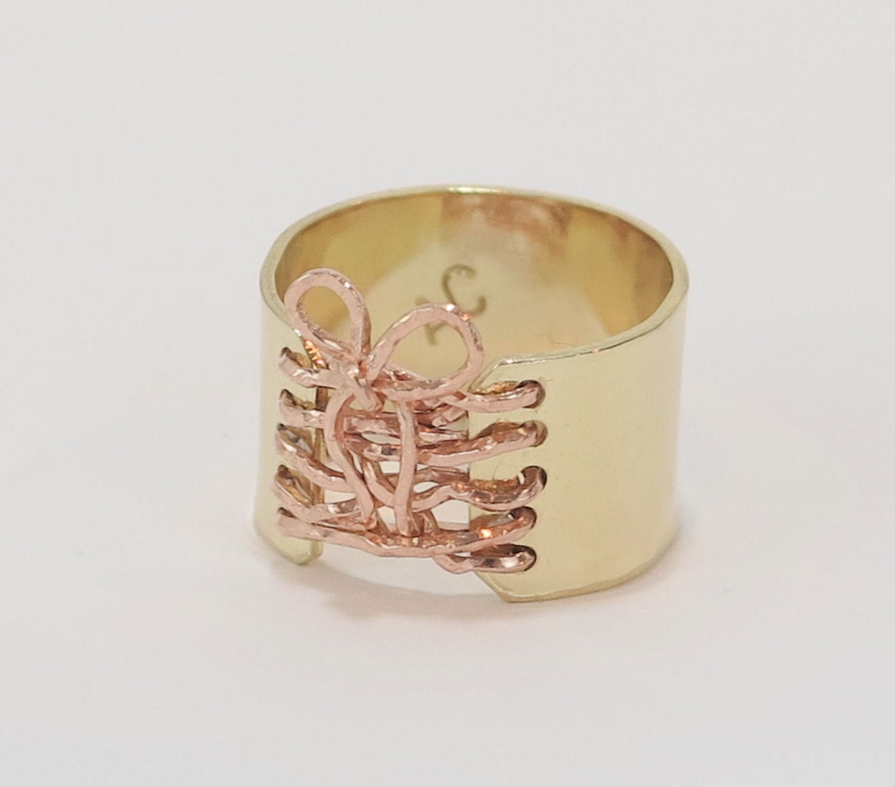 14K Gold Filled Corset Ring Rose Gold Wire Bow Wide Band Ring