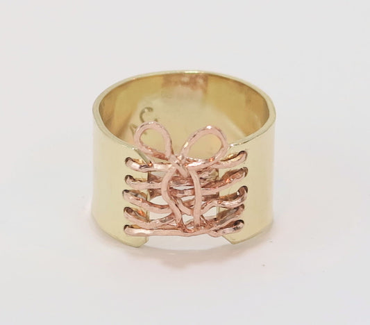 14K Gold Filled Corset Ring Rose Gold Wire Bow Wide Band Ring