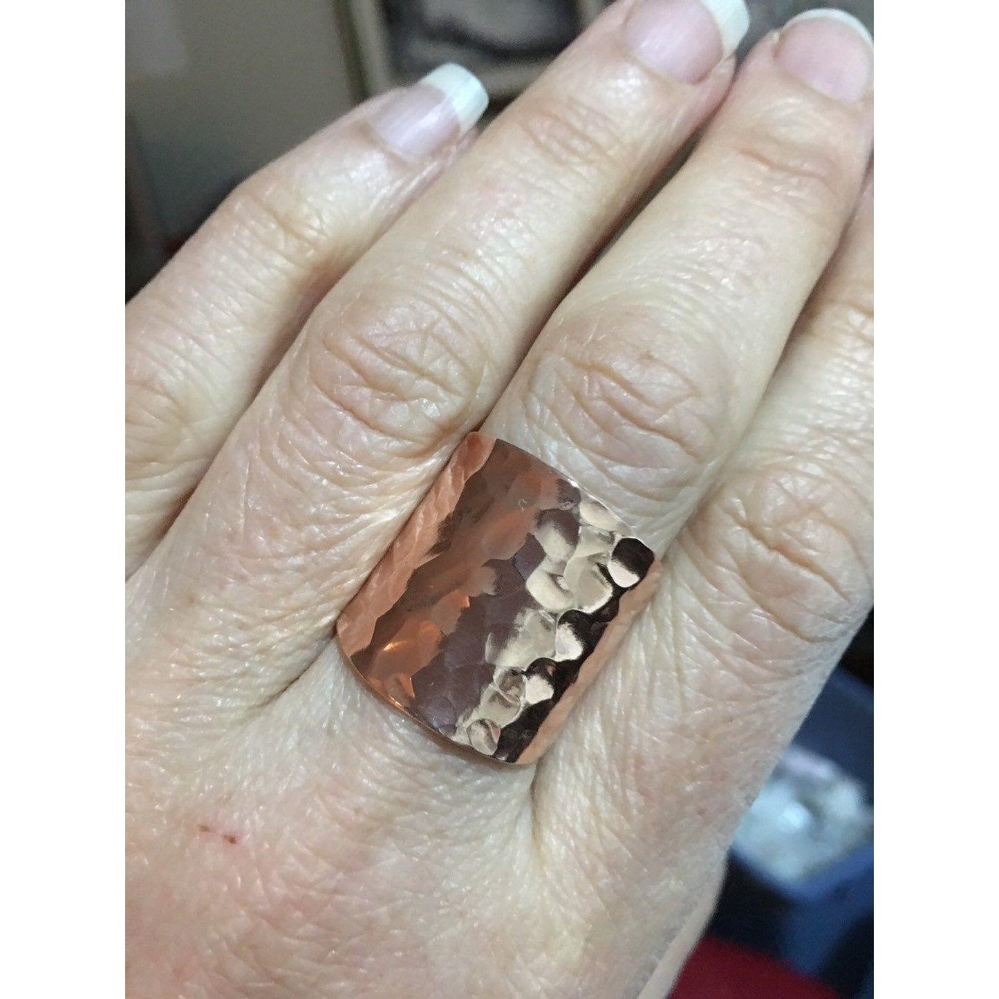 Hammered Copper Wide Band Cuff Ring