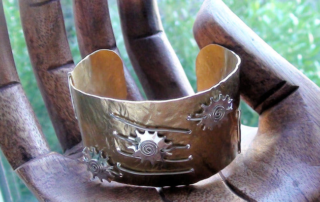 Handmade Brass and Sterling Silver Sunburst Cuff Bracelet