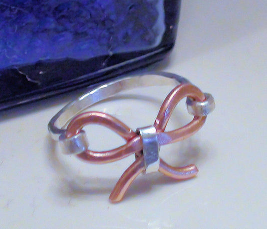 Handmade Copper Bow Ring with Sterling Silver Band