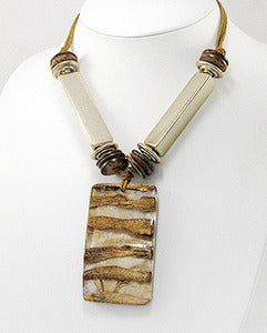 Coconut Wood Zinc Rectangle Resin Necklace