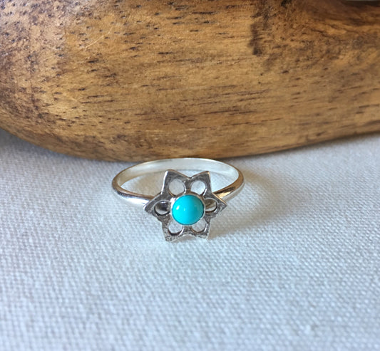 Minimalist Ring, Turquoise Flower Ring, Sterling Silver Stack Ring