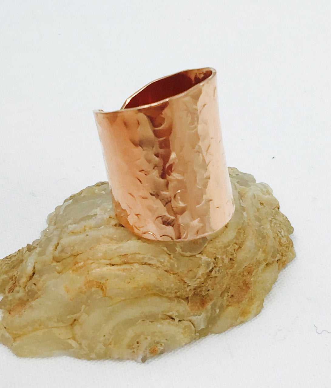 Wide Band Hammered Copper Ring Champagne Collection
