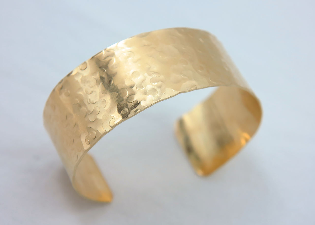 Handmade 14K Gold Wide Cuff Bracelet - 1/2 inch wide - Hammered Cuff - 14K Gold Bracelet - Champagne Bubbles Bracelet