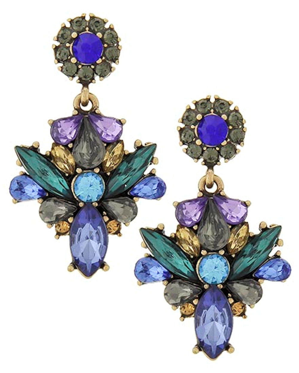 Blue Purple Teal Gray Acrylic Rhinestone Dangle Fashion Earrings