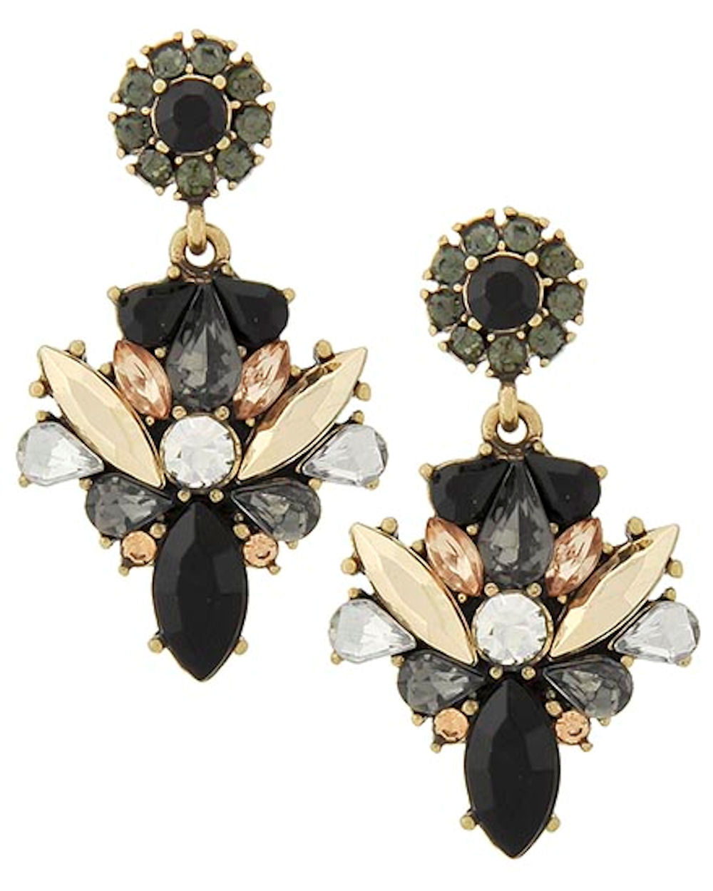 Black Rose Gold Clear Gray Acrylic Rhinestone Dangle Fashion Earrings
