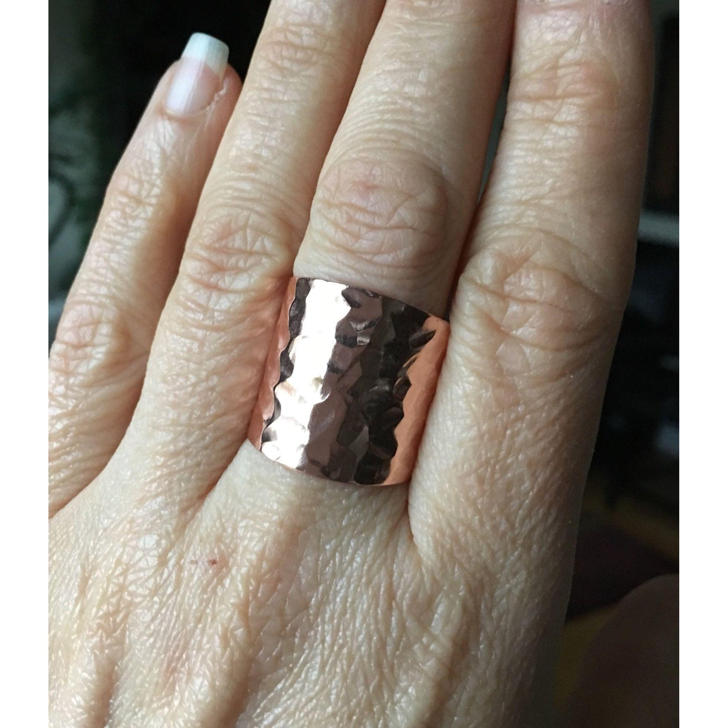 Hammered Copper Wide Band Cuff Ring