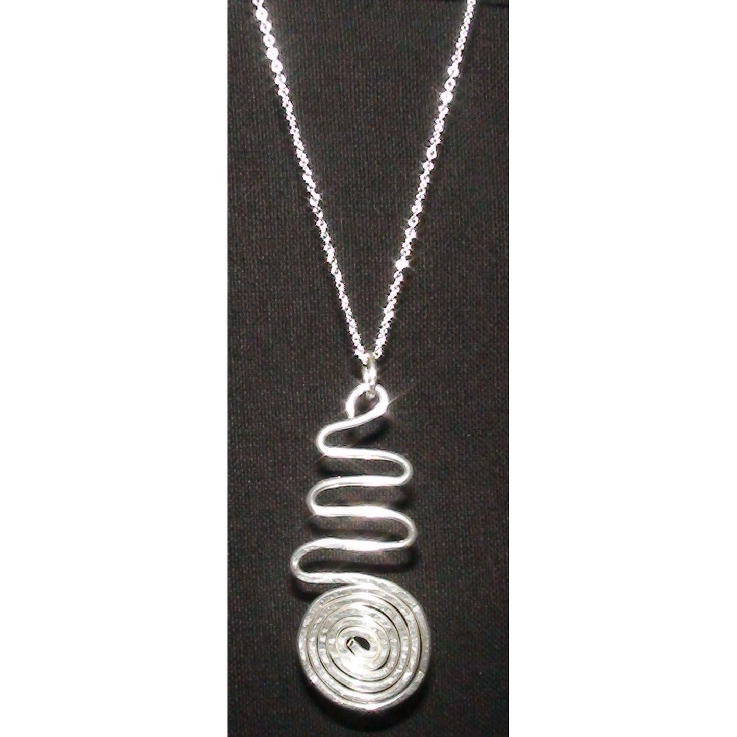Sterling Silver Hammered Swirl and Wave Pendant Necklace