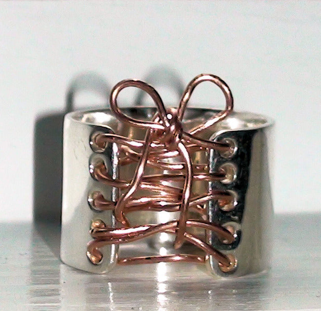 Corset Ring Copper & Sterling Silver with Bow