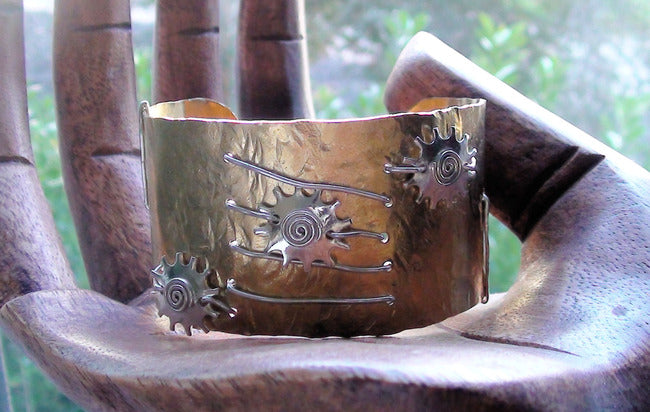 Handmade Brass and Sterling Silver Sunburst Cuff Bracelet