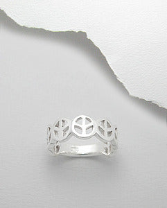 Sterling Silver Peace Sign Band Ring