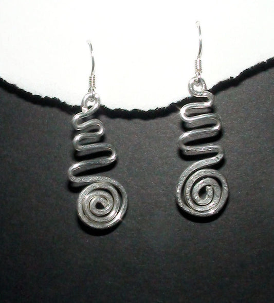 Sterling Silver Hammered Swirl & Wave Dangle Earrings