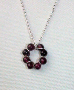 Dainty Garnet Bead and Sterling Wire Circle Necklace