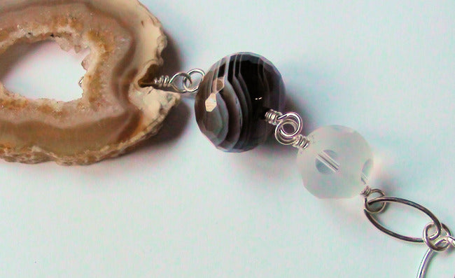 Botswana Agate Slice Beads and Polka Dot Glass Necklace