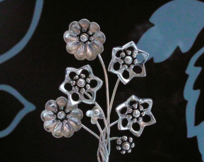 Miniature Sterling Silver Flowers in Mauve Marble Vase