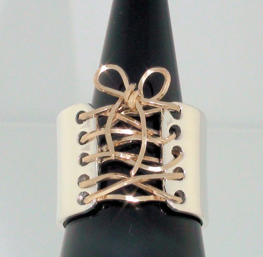 14K Gold Wire & Sterling Silver Corset Ring Handmade