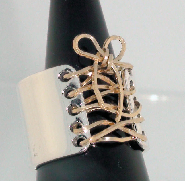 14K Gold Wire & Sterling Silver Corset Ring Handmade