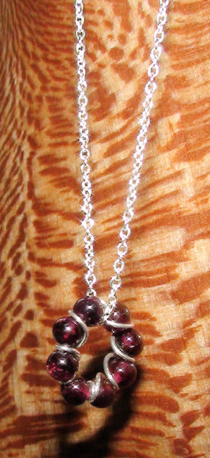 Dainty Garnet Bead and Sterling Wire Circle Necklace