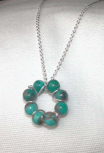 Dainty Turquoise Bead Sterling Wire Circle Necklace