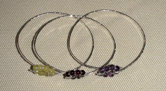 Lapis Jade Agate Garnet Amethyst Beaded Circle Bangle Bracelet, Dainty Cuff Bracelet
