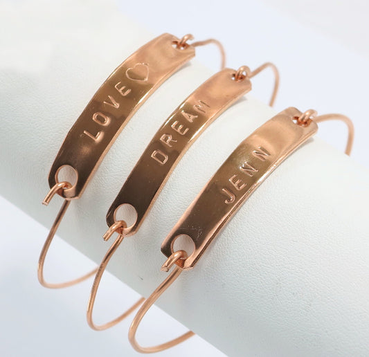 Handmade Copper Bar Inspirational Words Bangle Bracelet