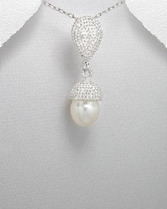 Sterling Silver Teardrop & Pearl Drop Necklace