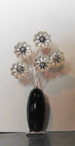 Sterling Silver Miniature Flowers in Black Agate Vase