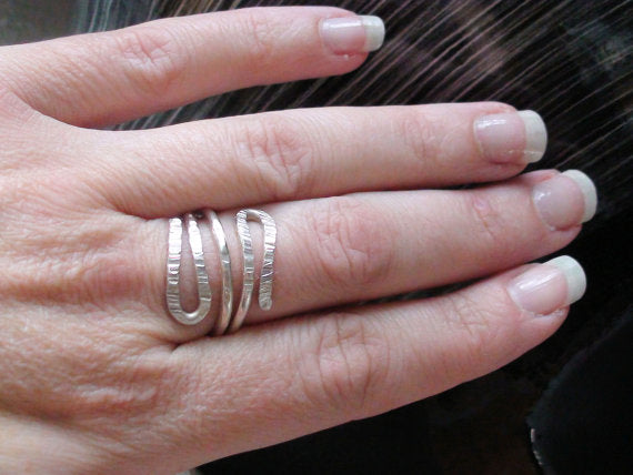 Sterling Silver Hammered Double Wrap Bypass Ring