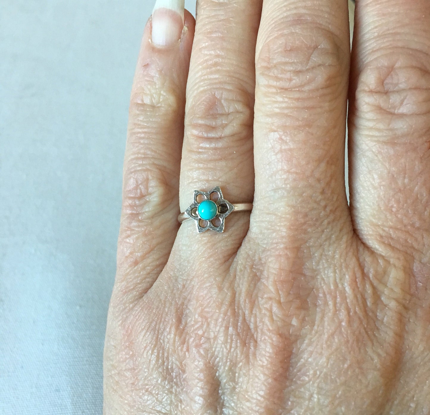 Minimalist Ring, Turquoise Flower Ring, Sterling Silver Stack Ring