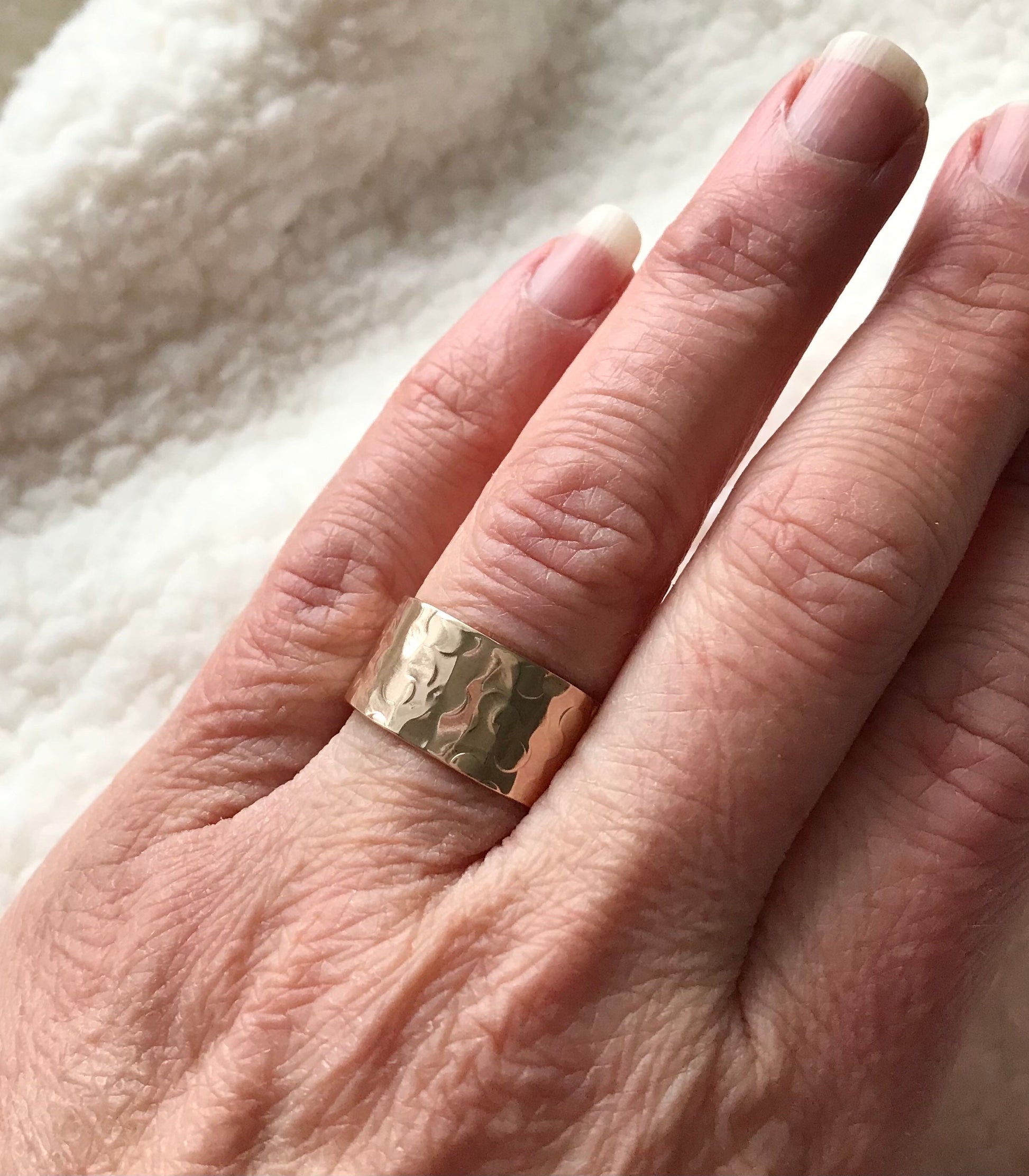 14K Wedding  Band ring, Gold Filled Ring, Hammered Metal Ring, Unisex Cigar Ring