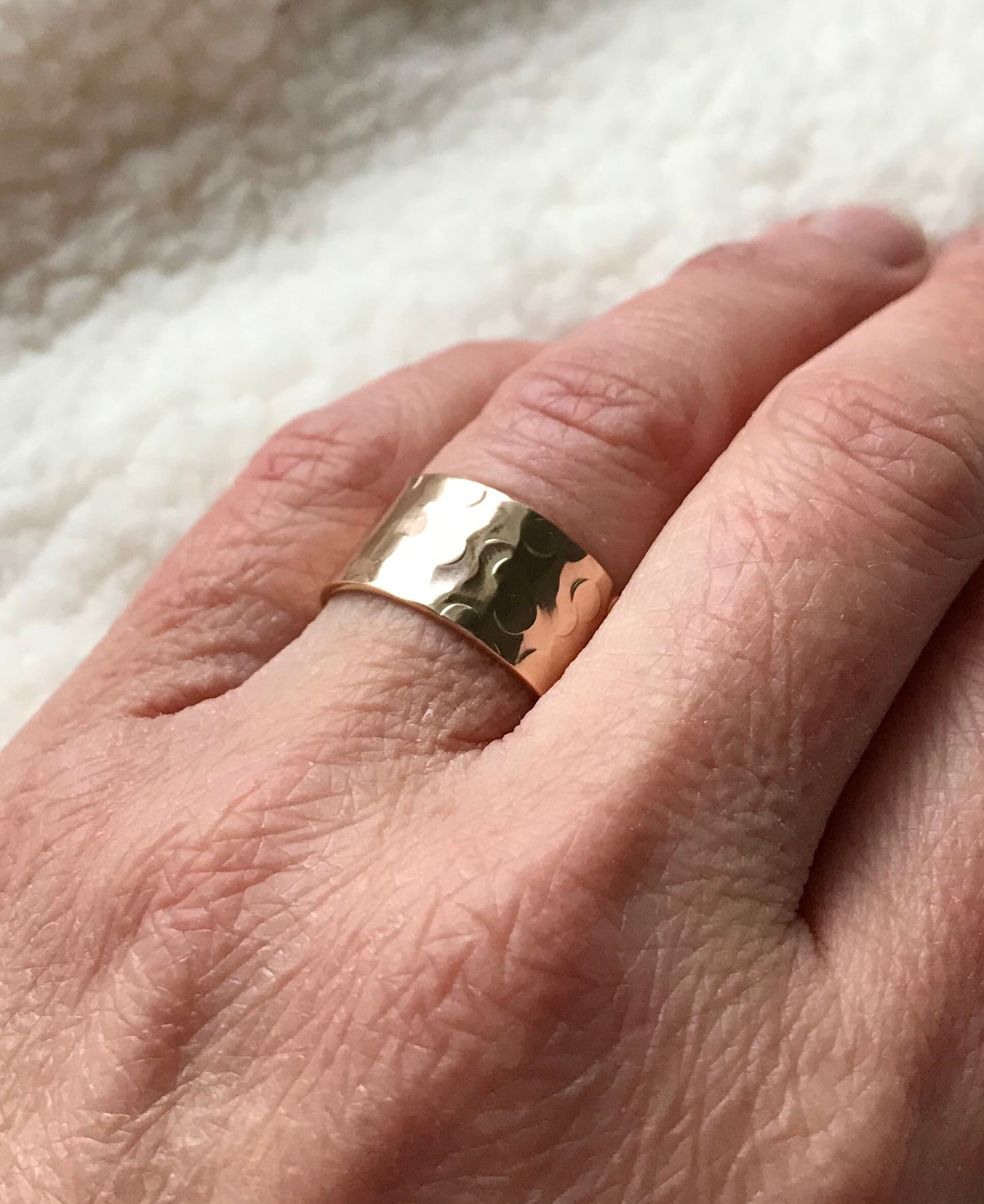 14K Wedding  Band ring, Gold Filled Ring, Hammered Metal Ring, Unisex Cigar Ring