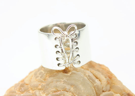 Handmade Sterling Silver Wide Band Wired Corset Ring